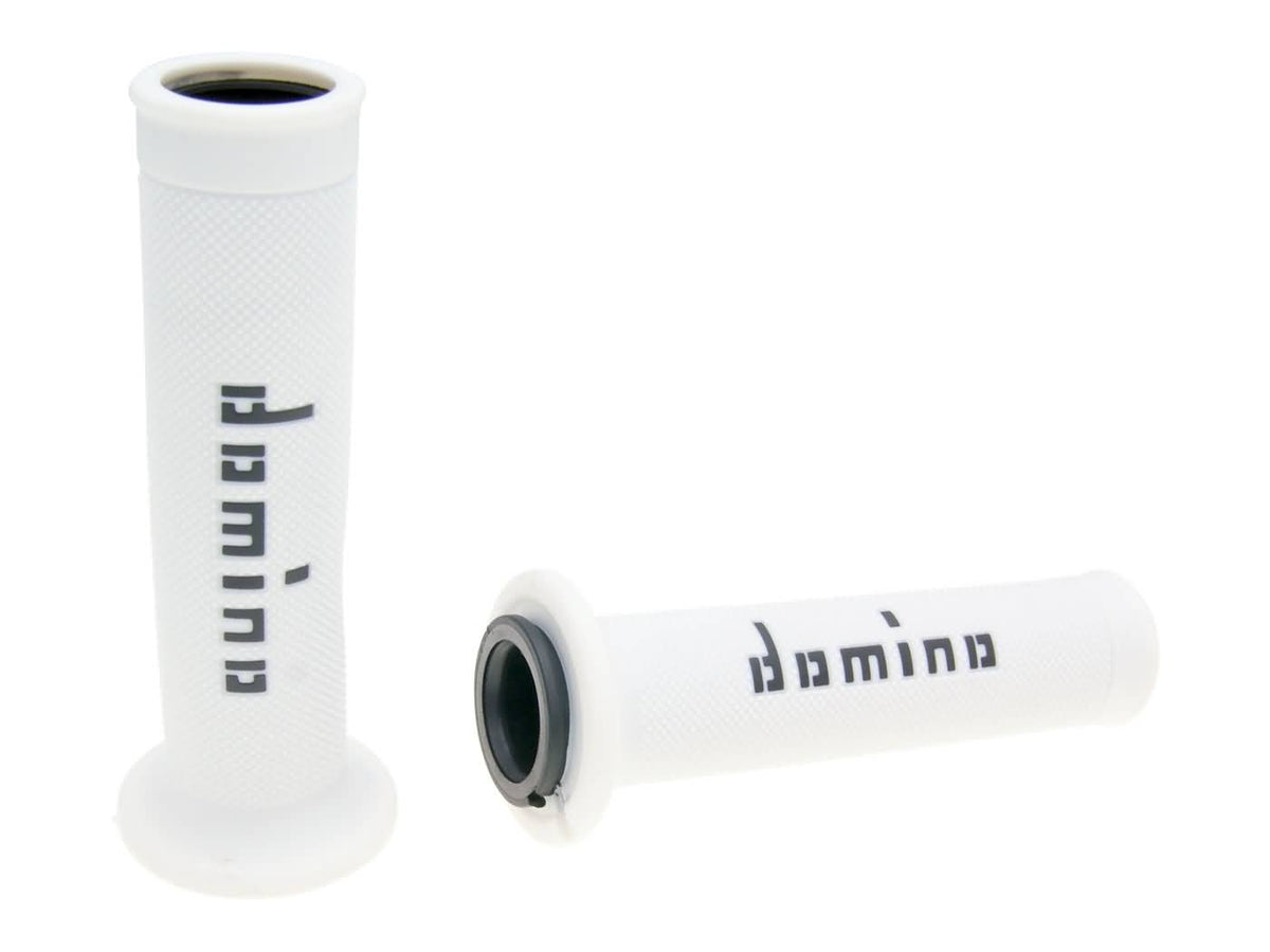 Poignées Domino A010 On-Road blanc / noir avec extrémités ouvertes