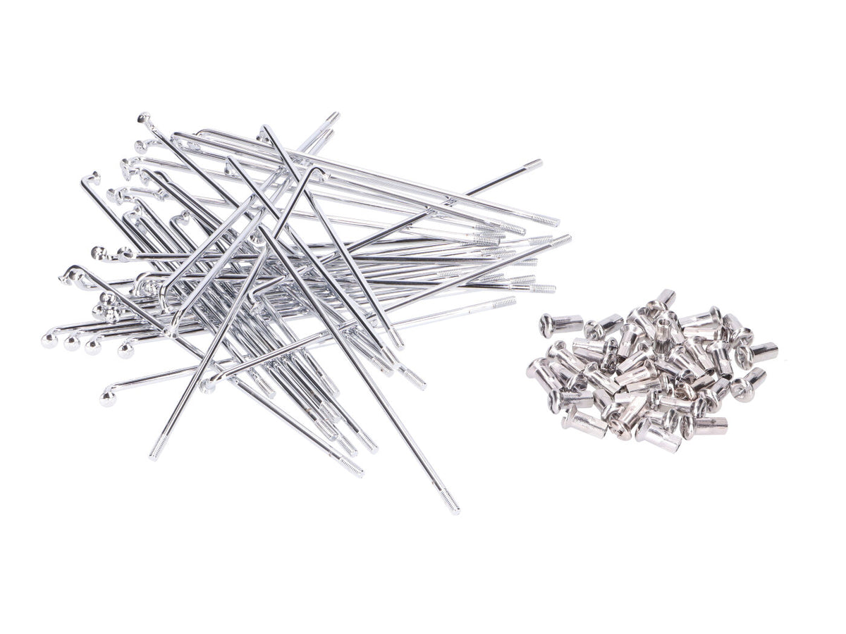 jeu de rayons chromé Made in Germany 143,5mm avec mamelon M3,5 pour 16 pouces pour Simson S50, S51, S53, S83, Swallow, Sparrowhawk, Hawk