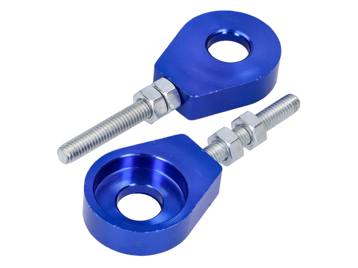 Tendeur de roue / tendeur de chaîne D=12mm set aluminium anodisé bleu