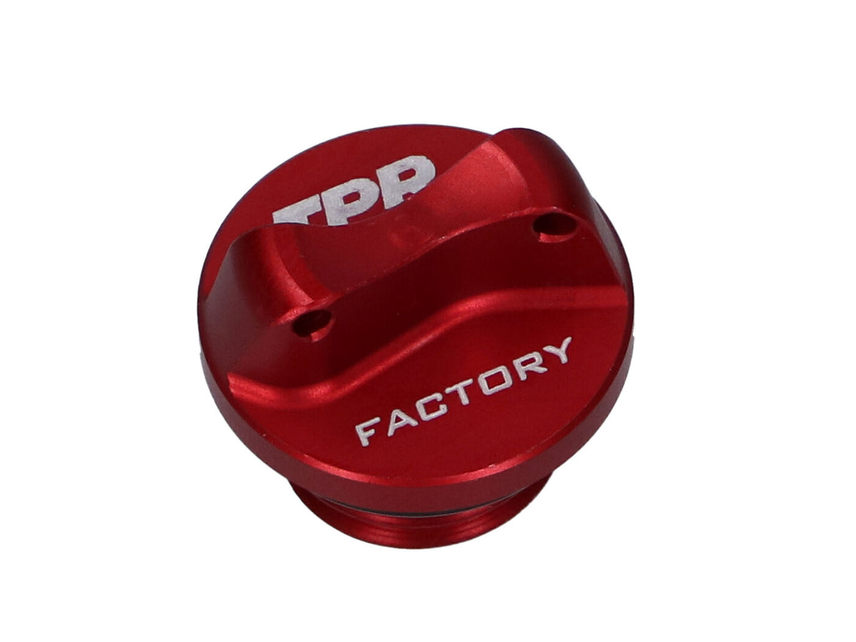 Bouchon de remplissage d´huile CNC TPR Factory rouge M16 avec joint pour Minarelli AM3, AM4, AM5, AM6