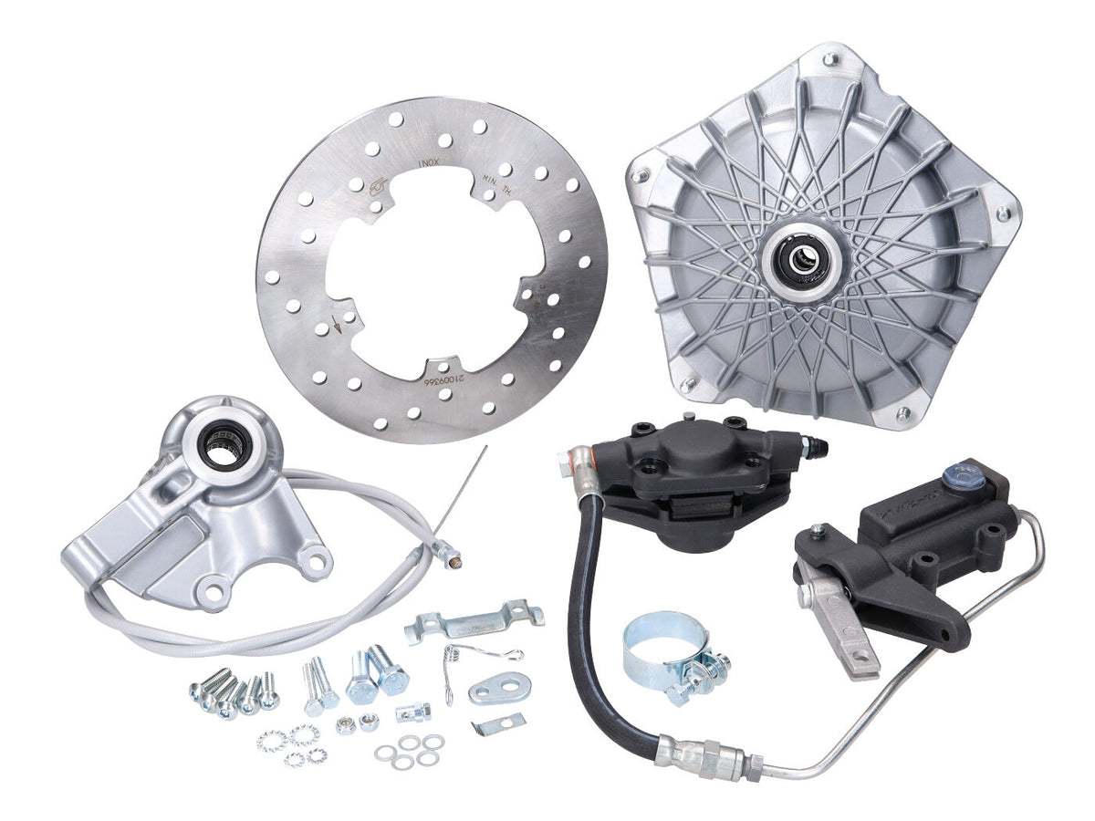 Kit de frein à disque GRIMECA Classic NT bout à bout d=16mm argent motif filet semi-hydraulique pour Vespa P80-150X, P200E, PX80-150E