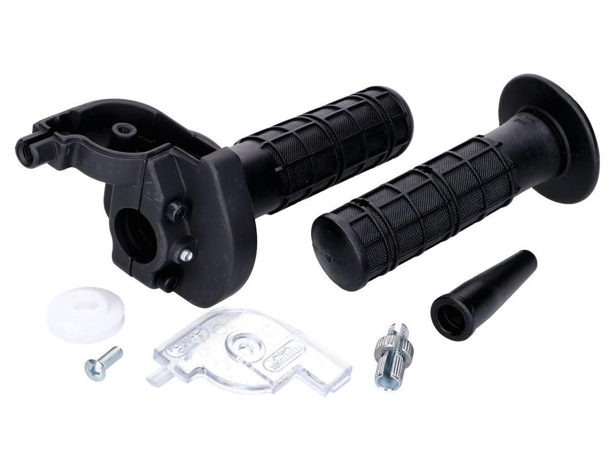 Set poignée de gaz Domino course courte aluminium noir 48mm course 2°/mm - universel