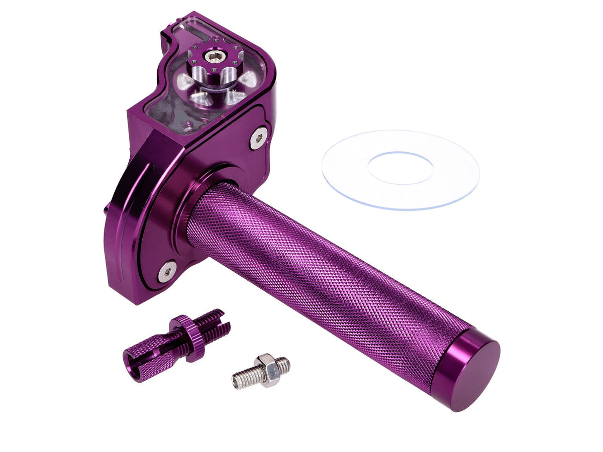 Poignée de gaz à course courte pourpre CNC pour guidon de 22mm pour vélomoteur, cyclomoteur