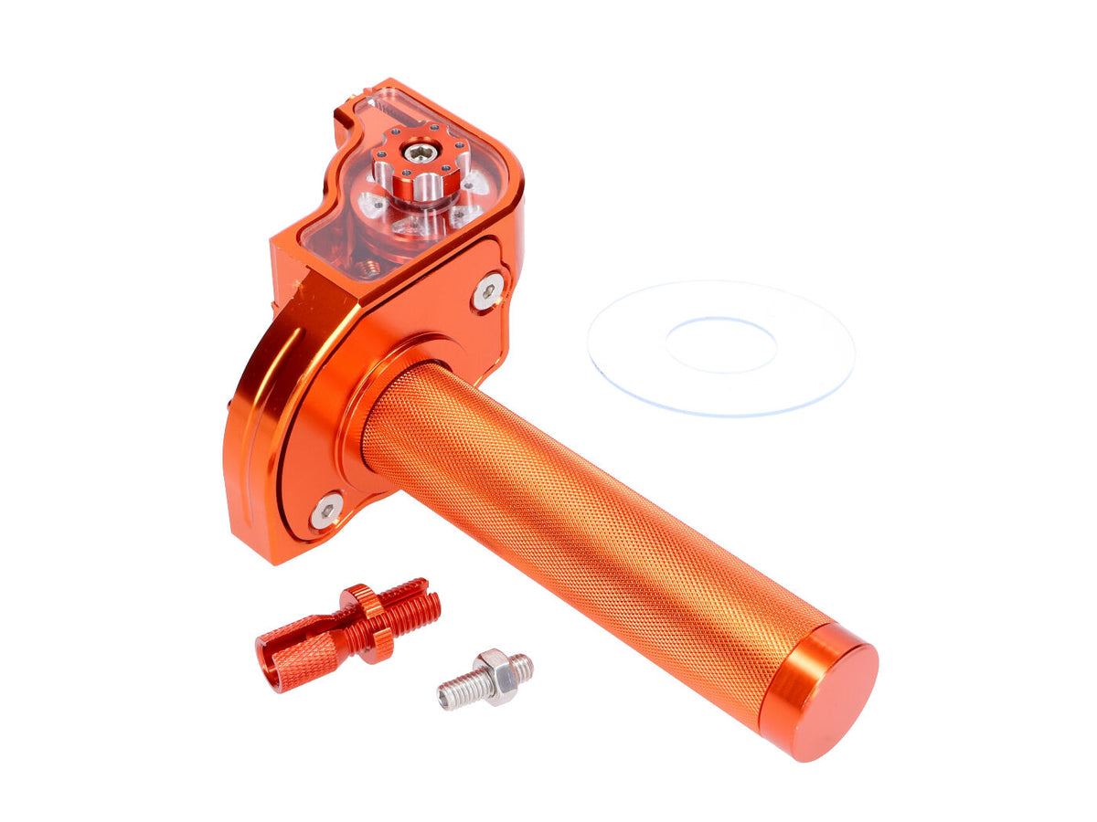 Poignée de gaz à course courte orange CNC pour guidon de 22mm pour vélomoteur, cyclomoteur