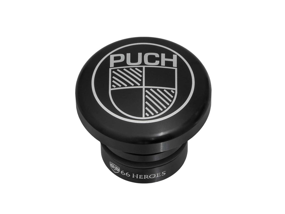 Bouchon de réservoir 66Heroes avec logo Puch rond noir pour Puch Maxi