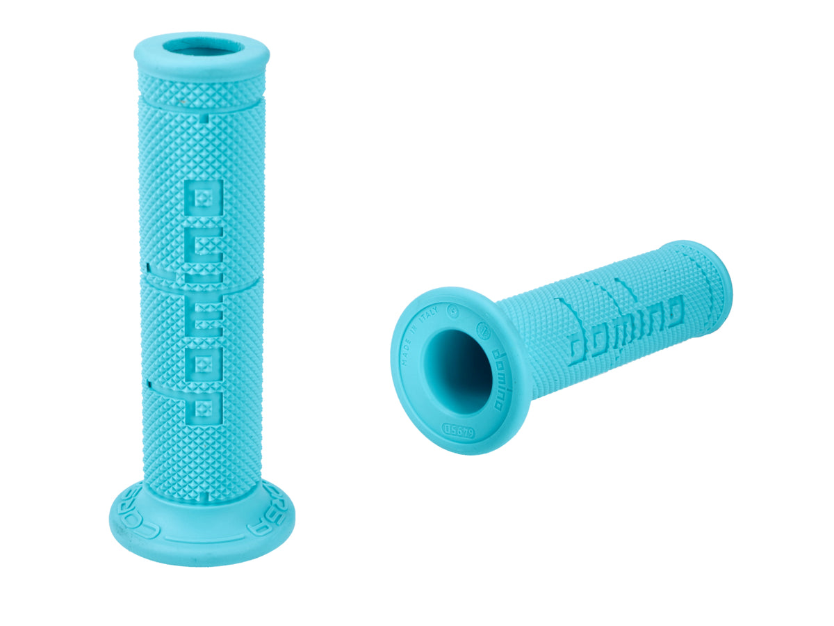 Jeu de poignées Domino Road Racing turquoise à extrémités ouvertes