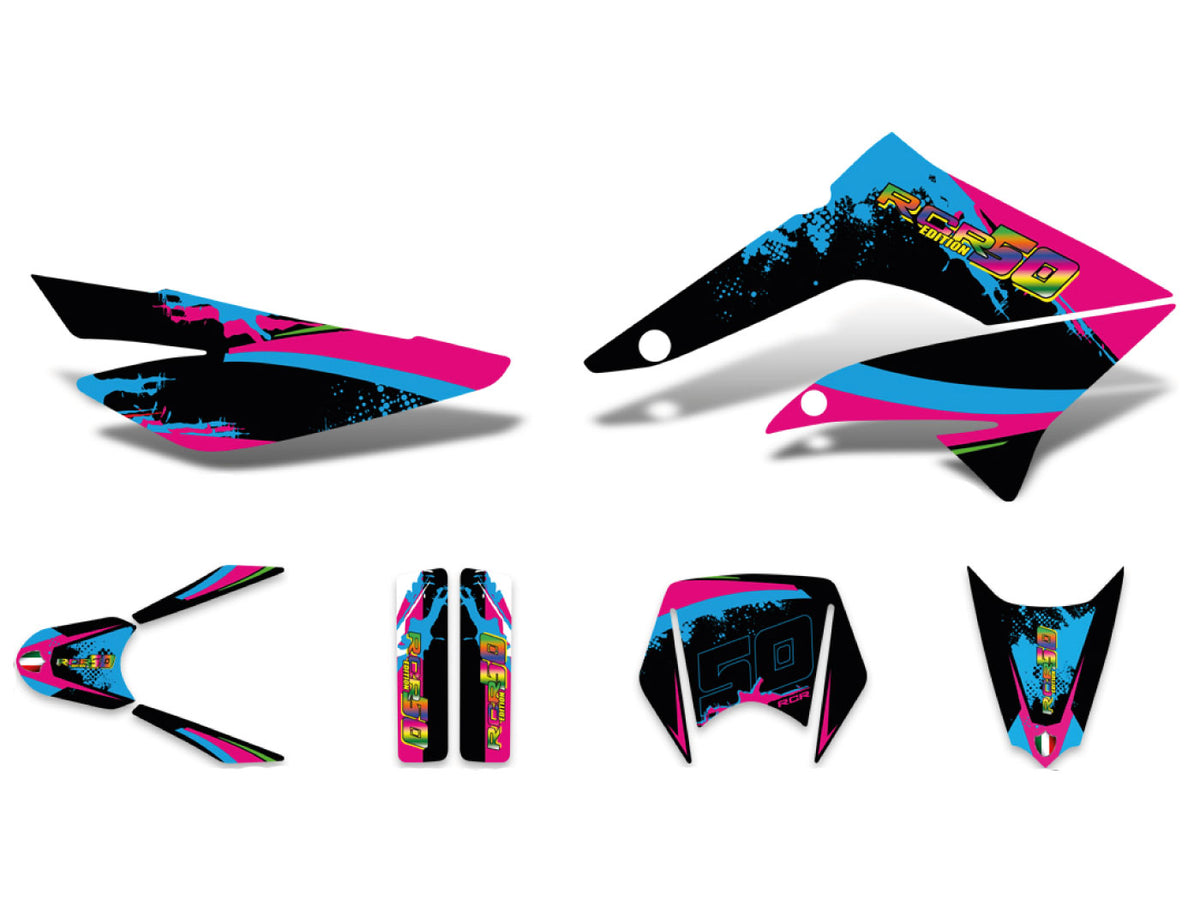 Kit déco autocollants noir-rose-bleu mat pour Gilera RCR 11-17