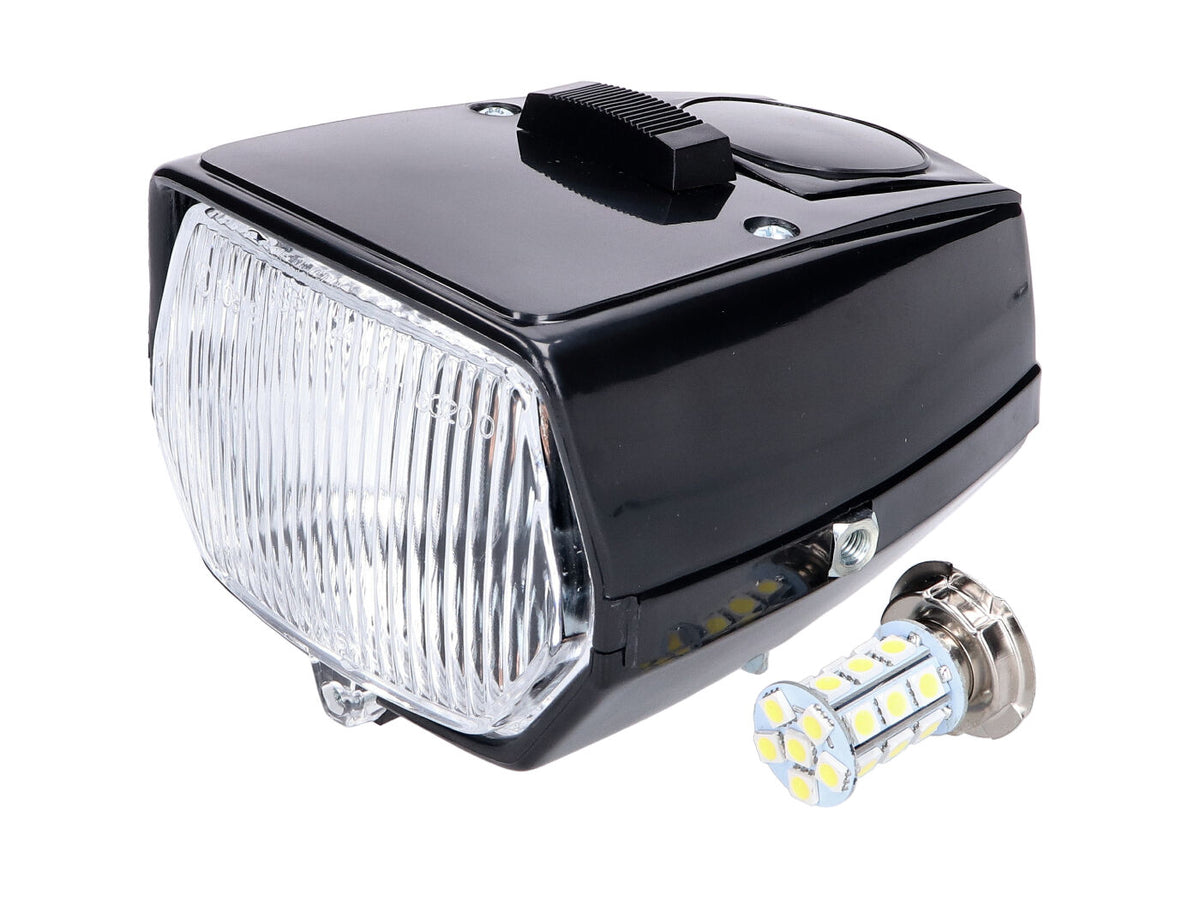 Phares à LED noirs carrés avec interrupteur pour cyclomoteur Puch Maxi