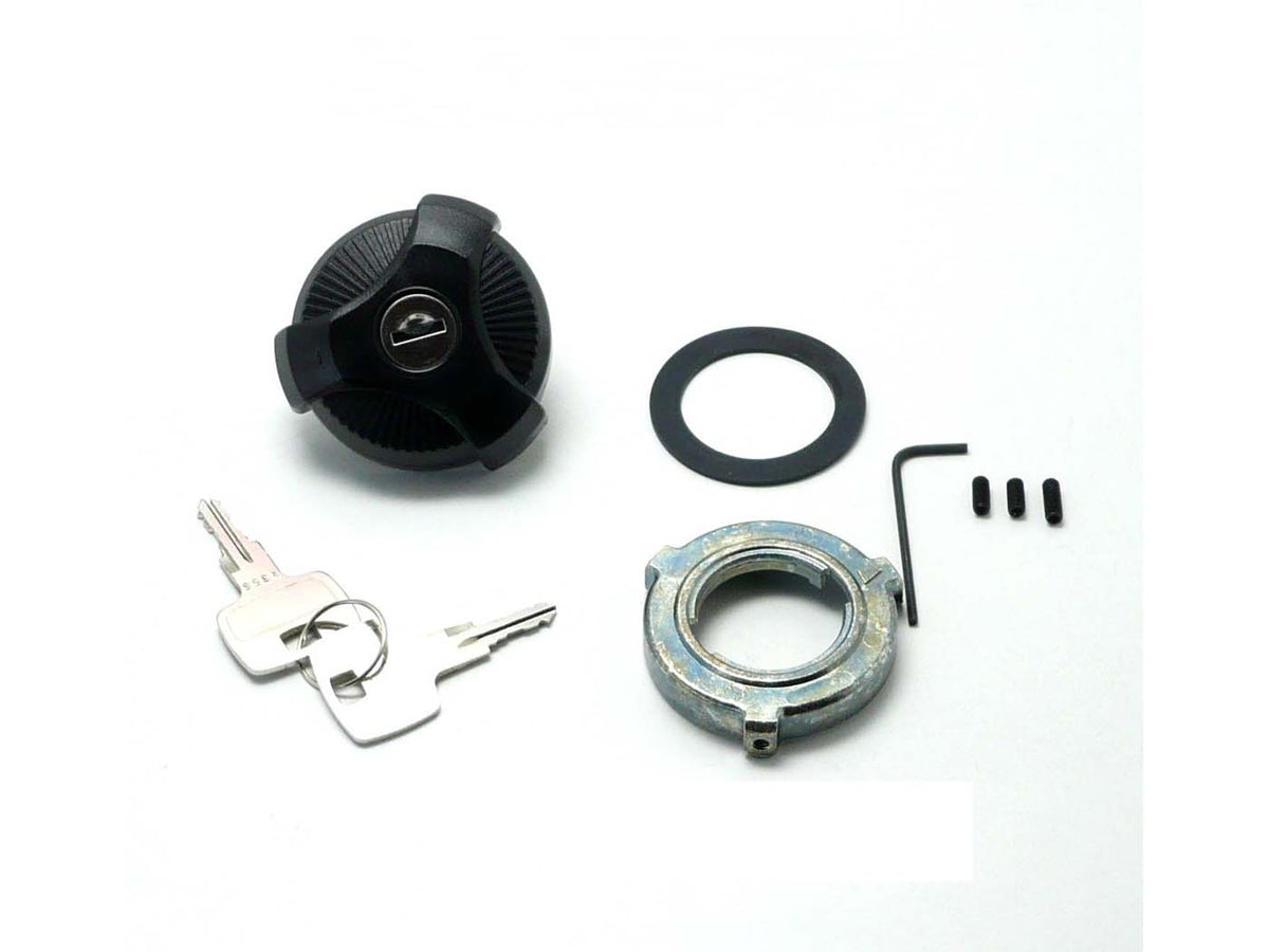 Kit de transformation bouchon de réservoir verrouillable noir avec 2 clés et support pour Piaggio, Vespa, Ciao, Bravo, Si