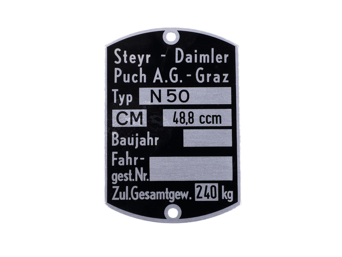 Plaque d´identification vierge 60 x 40mm pour Puch N 50