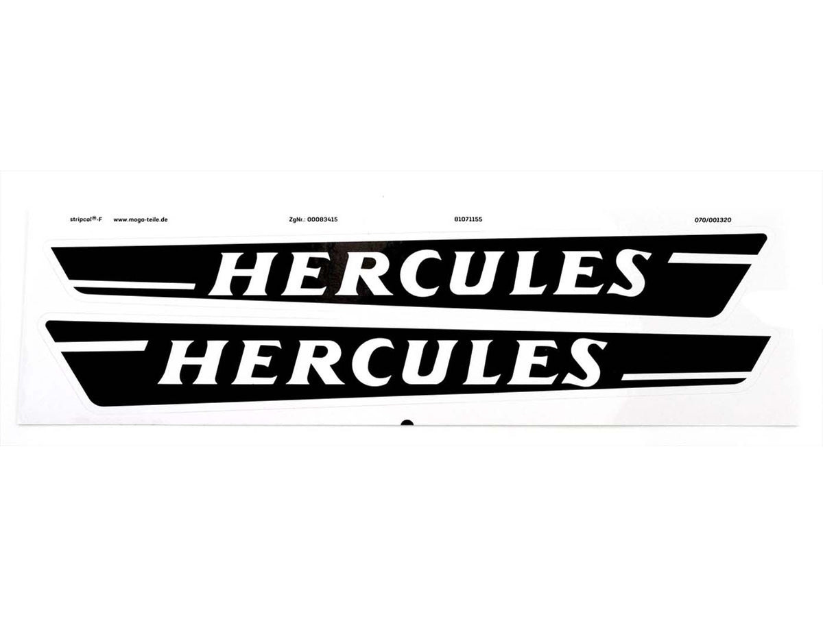 Autocollant réservoir 2 pièces largeur 280mm hauteur 40/25mm noir-blanc pour Hercules M1, M2, MF 1, MF 2, MF 3, ´Prima 1, Prima 2, Prima 3S