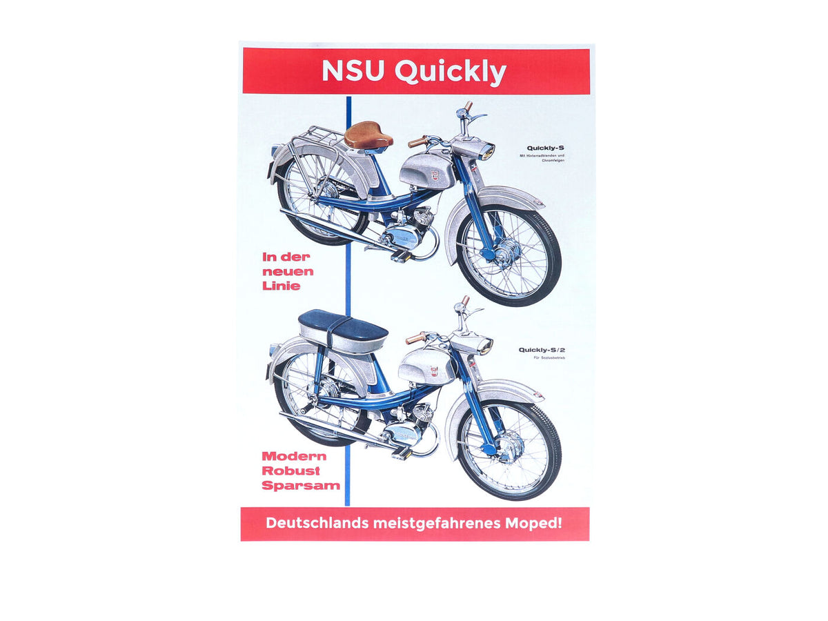 Affiche publicitaire des années 50 et 60 pour le cyclomoteur NSU Quickly S 2