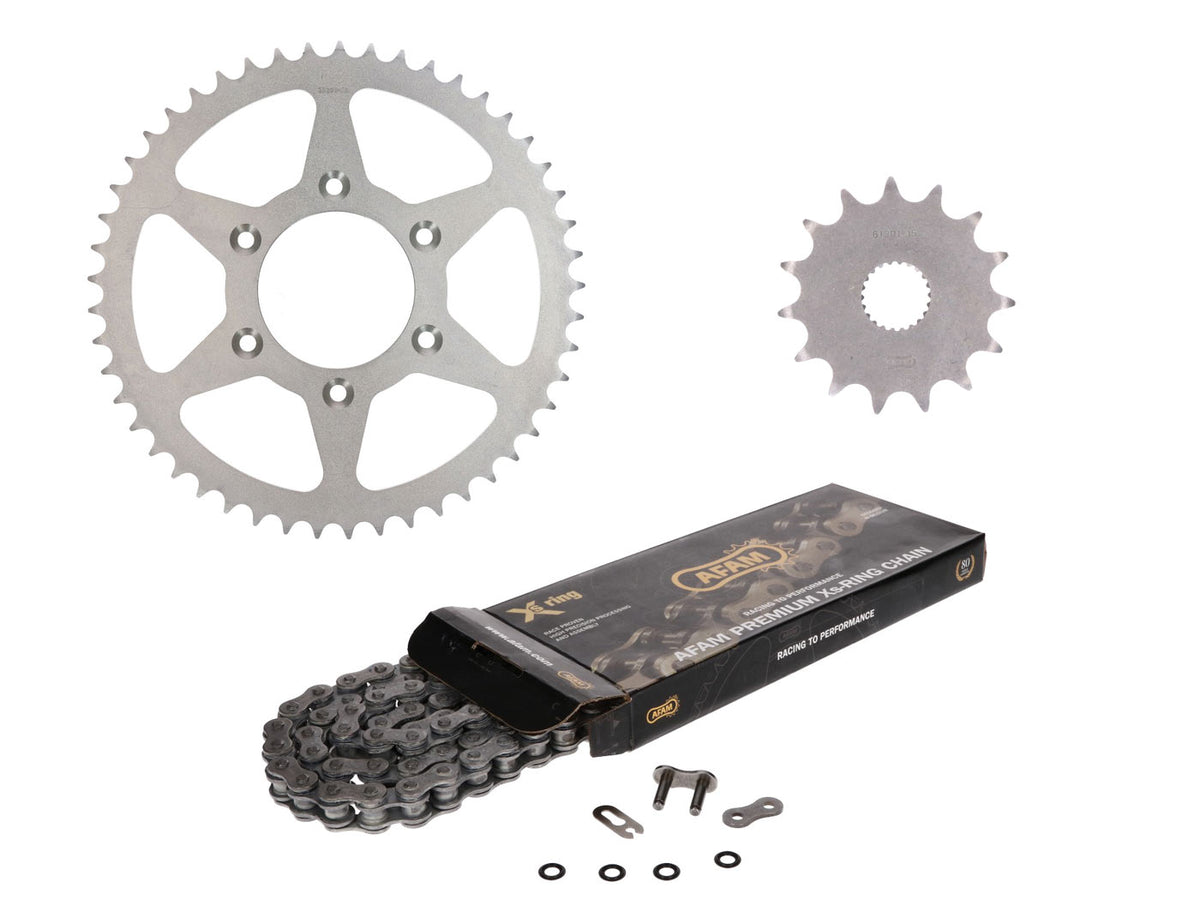 Kit chaîne AFAM XS-Ring 15/45 dents pour Aprilia SX125 08-10