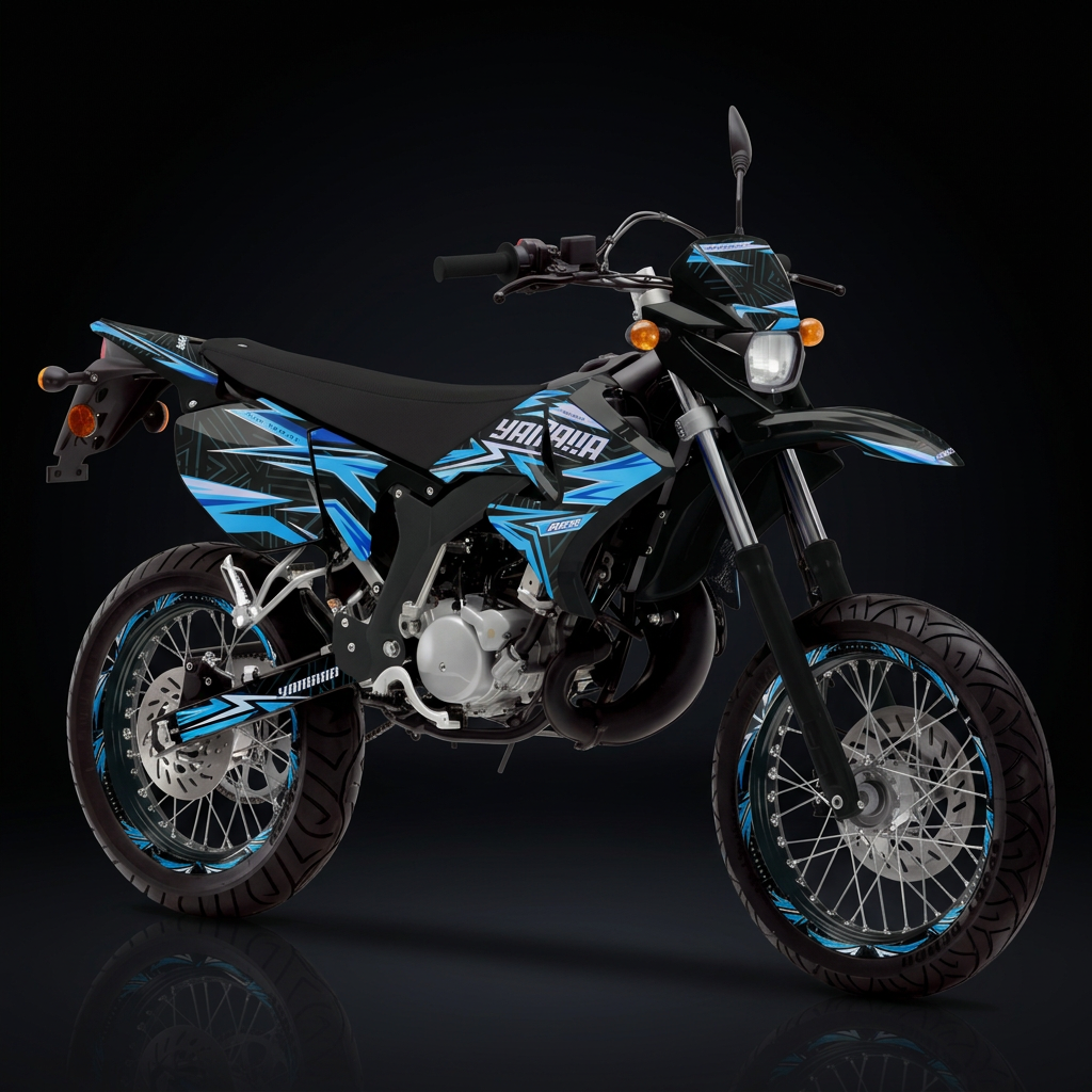 Moto noire et bleue sur fond noir