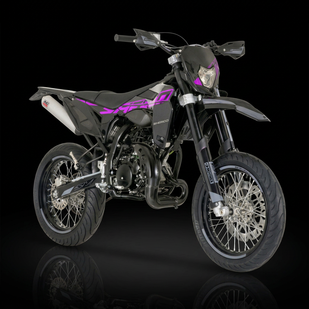 Moto noire et violette sur fond noir