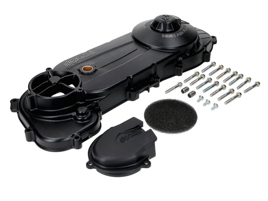 Couvercle de variateur Polini Evolution long pour roues de 12 à 13 pouces, noir, pour Piaggio