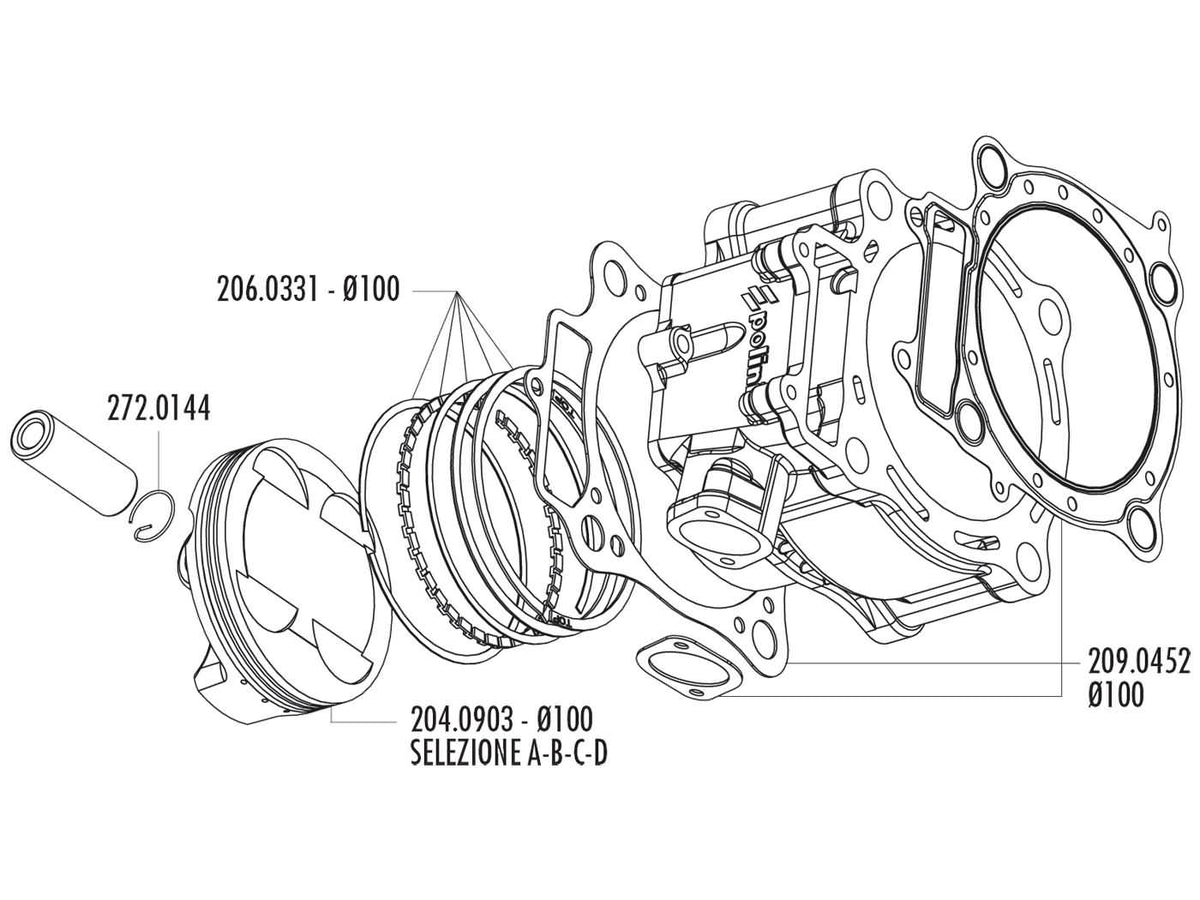 Piston complet Polini 490ccm 100mm (D) pour Honda CRF 450 02-05