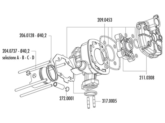 Joints de cylindre Polini Evolution 50ccm pour Peugeot horizontal LC