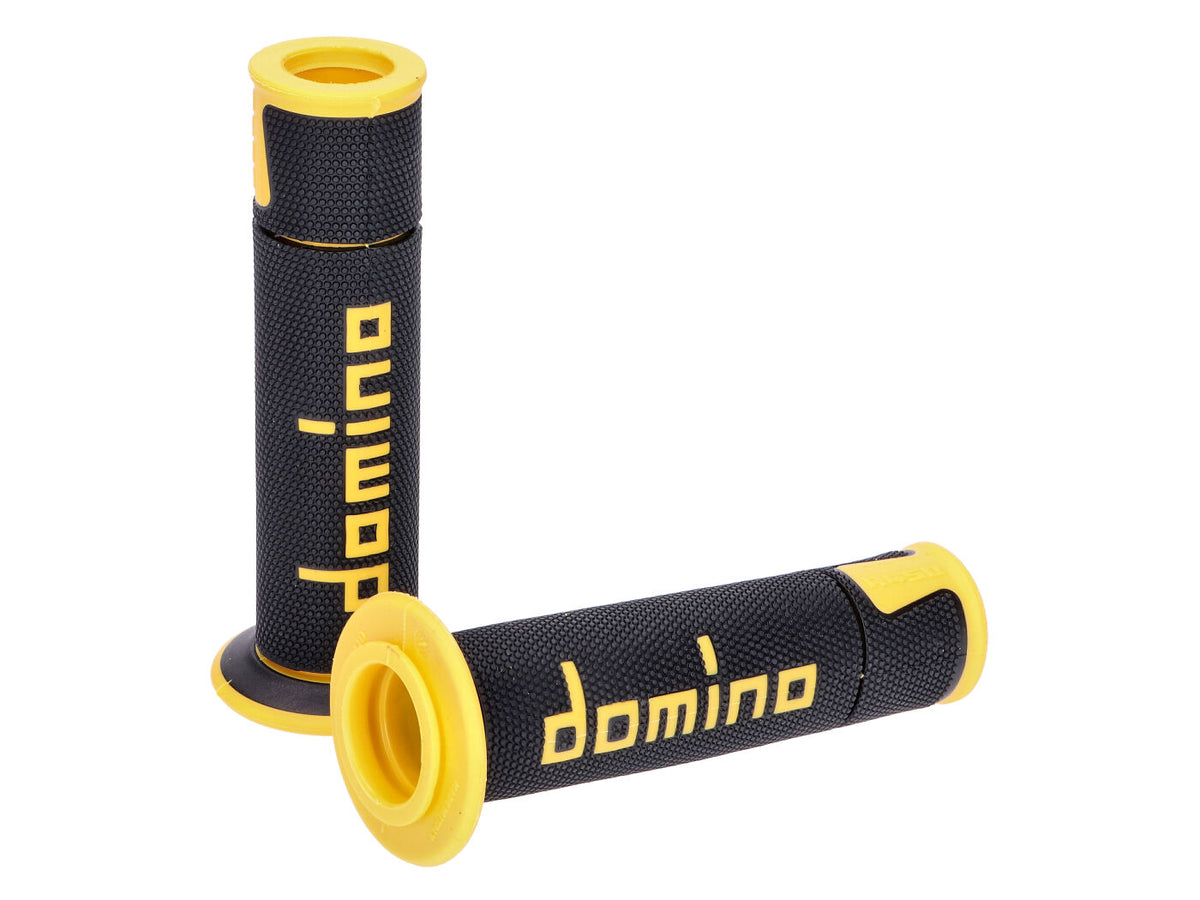 PoignÃ©es Domino A450 On-Road Racing noir / jaune avec extrÃ©mitÃ©s ouvertes