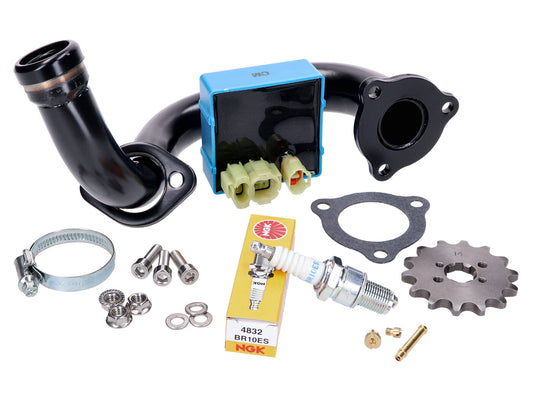 Kit débridage Prémium / collecteur noir pour Derbi Senda, Aprilia RX 50, SX 50, Gilera RCR, SMT 2018- (Euro4)