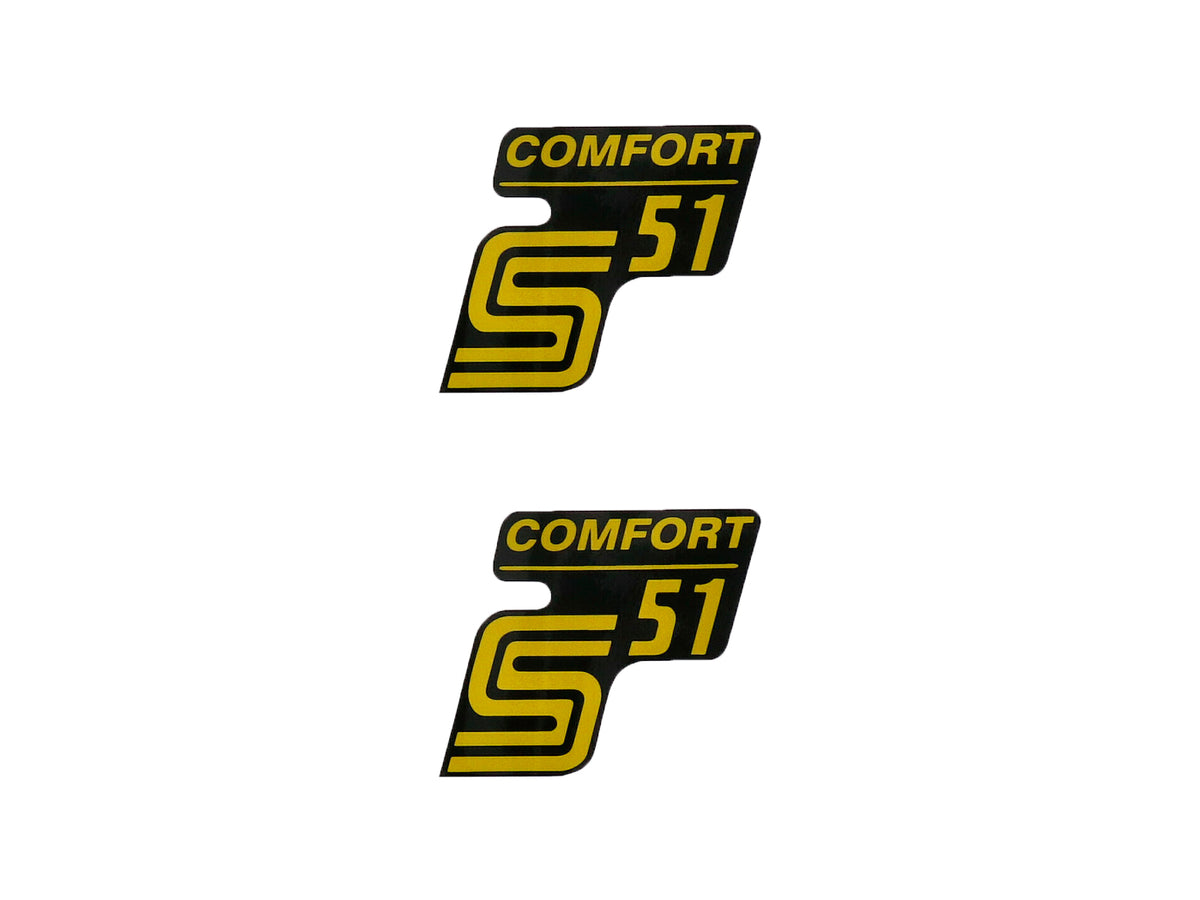 Feuille de lettrage / autocollant noir-jaune 2 piÃ¨ces pour Simson S51