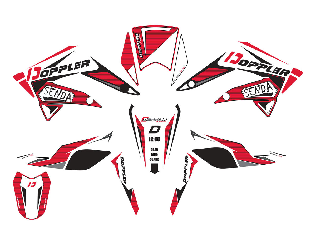 Kit dÃ©co autocollants Doppler noir-rouge-blanc pour Derbi Senda 2011-2017