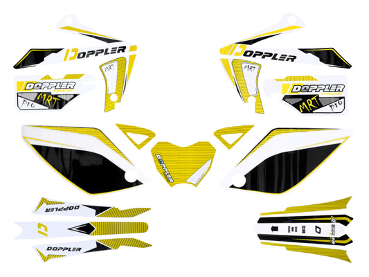 Kit dÃ©co autocollants Doppler blanc-noir-jaune pour Rieju MRT