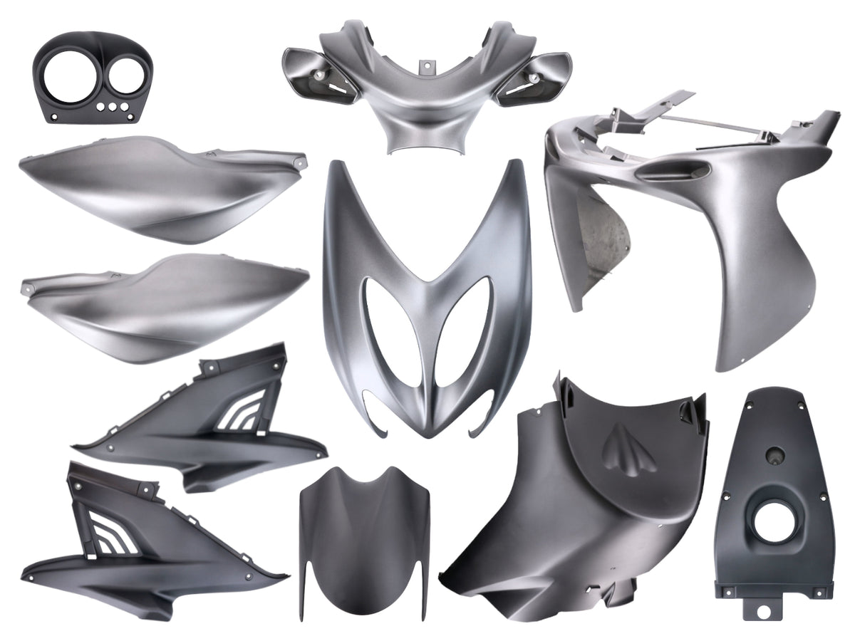 Kit carénages noir / gris, mat 11-pièces pour Yamaha Aerox, MBK Nitro 50ccm -2013