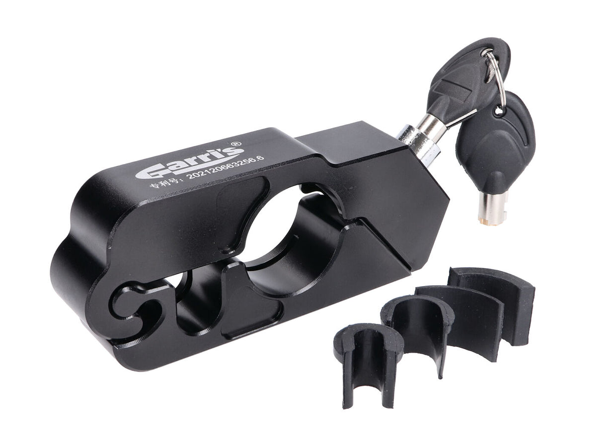 Antivol / serrure gaz / poignée de frein aluminium noir pour scooters, motos