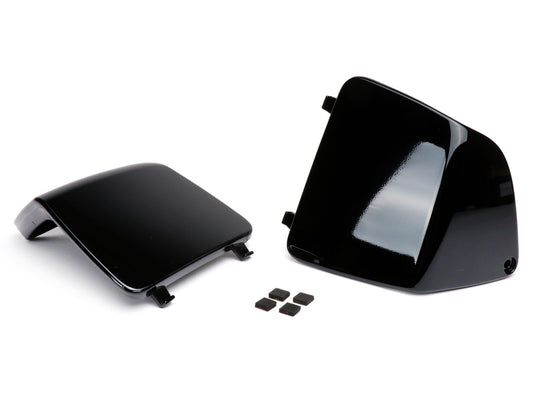Jeu de clapets de maintenance pour l`habillage intérieur du bouclier de jambe -MOTO NOSTRA- Vespa GT, GTL, GTV, GTS 125-300 (2003-), HPE, Supertech, Supersport, Touring - (couvercle pour le raccordement de l`eau de refroidissement / fusibles) - noir bril
