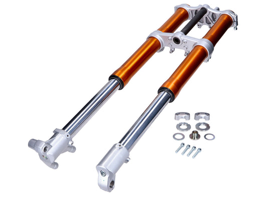 Fourche télescopique inversée complète 860mm anodisée or pour Rieju MRT PRO 50ccm / 125ccm 2009-2015