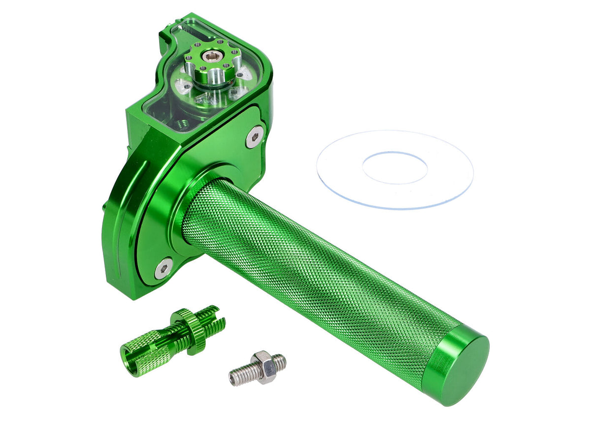 Poignée dÂ´accélérateur à course courte verte CNC pour guidon de 22mm pour vélomoteur, cyclomoteur