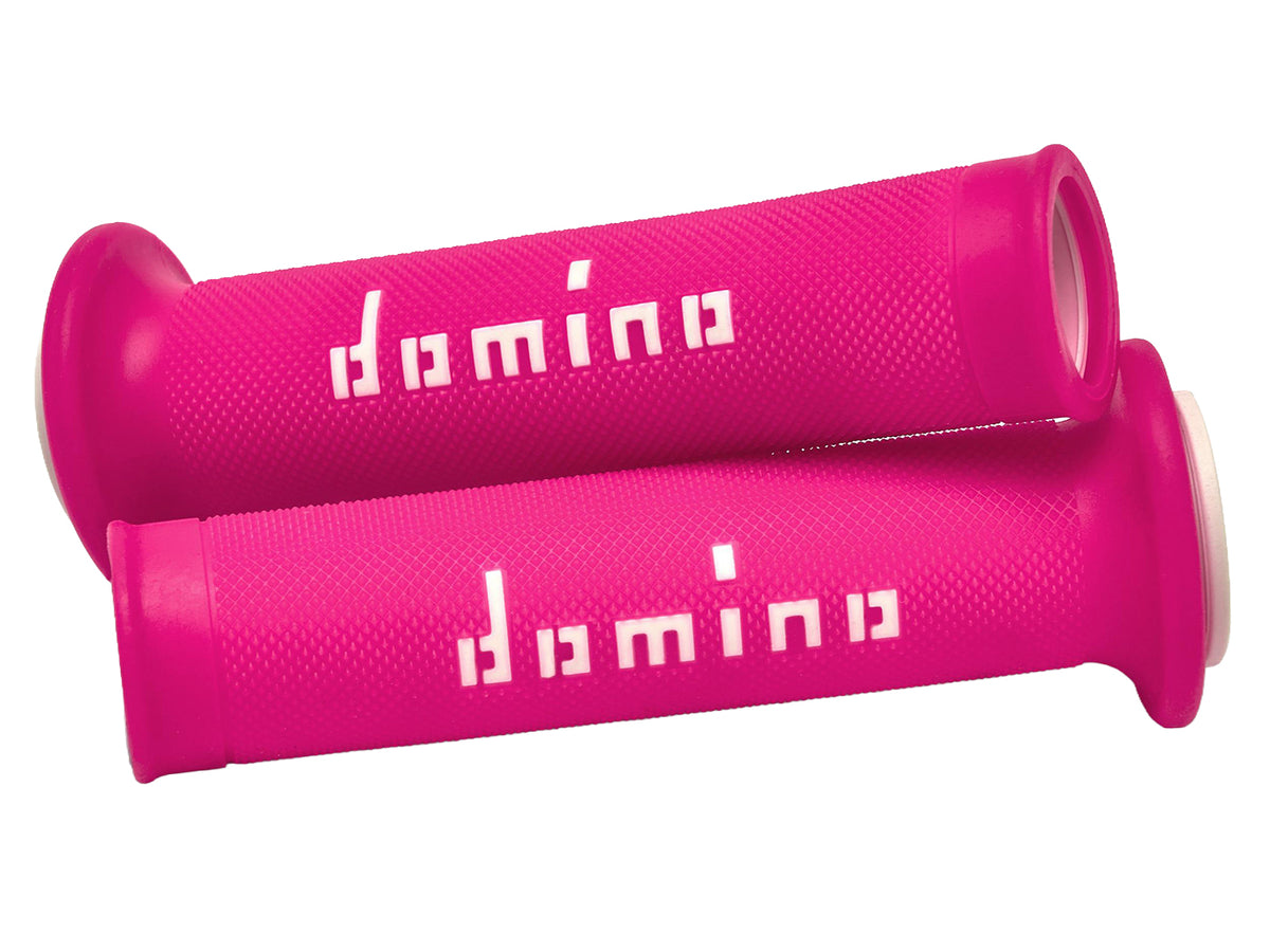 Jeu de poignées Domino A010 On-Road rose / blanc avec extrémités ouvertes
