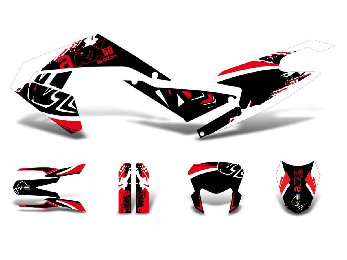 Kit déco autocollants noir-blanc-rouge brillant pour Aprilia RX50 2018- Euro4