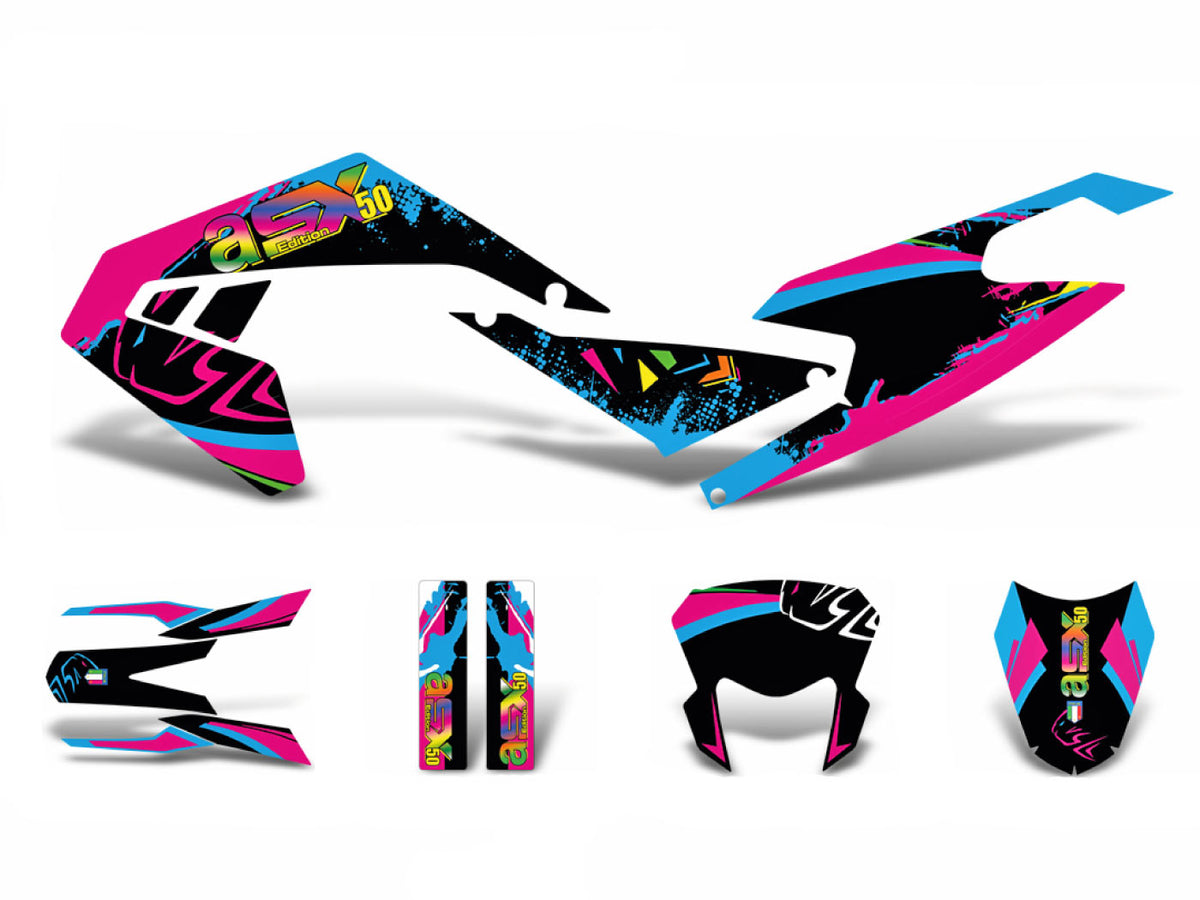 Kit déco autocollants noir-rose-bleu mat pour Aprilia SX50 2018- Euro4