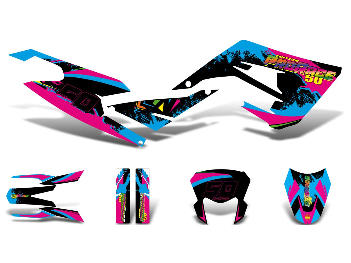 Kit déco autocollants noir-rose-bleu brillant pour Derbi Senda 50 2018-
