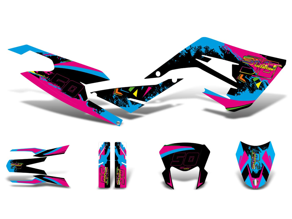 Kit déco autocollants noir-rose-bleu brillant pour Gilera SMT 50 2018-