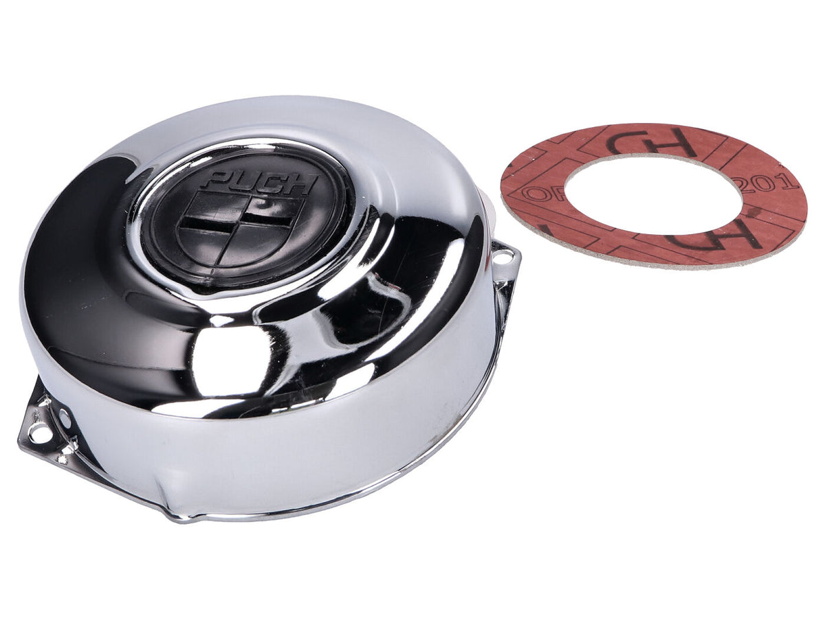 Couvercle dÂ´allumage chromé, logo Puch noir pour Puch Maxi, X30