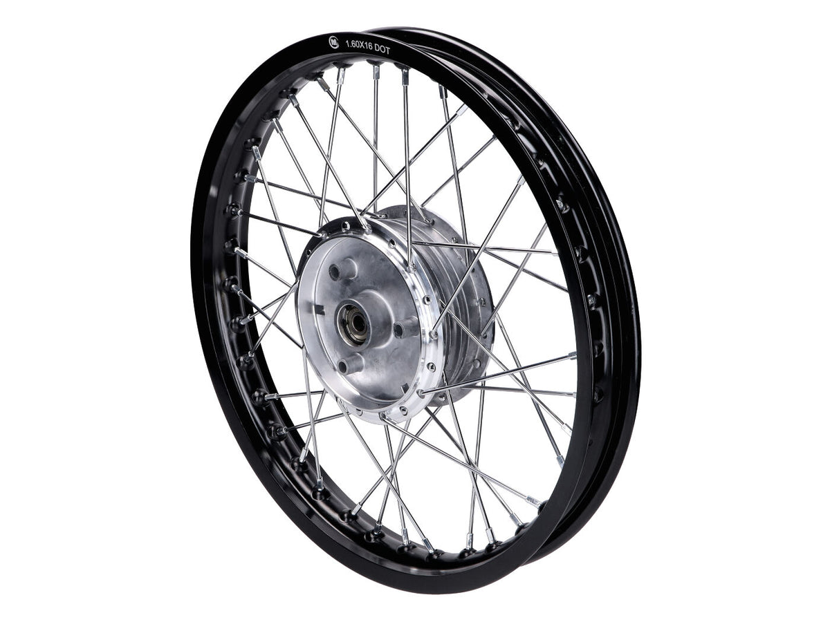 Roue à rayons 1,60 x 16 en aluminium noir pour Simson S50, S51, S53, S70, S83, KR51/1, KR51/2 Schwalbe, SR4-1 Spatz, SR4-2 Star, SR4-3 Sperber, SR4-4 Habicht