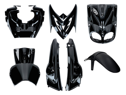 Kit pièces dÂ´habillage noir brillant 7 pièces pour Yamaha Slider Naked, MBK Stunt Naked 50 2005-2012