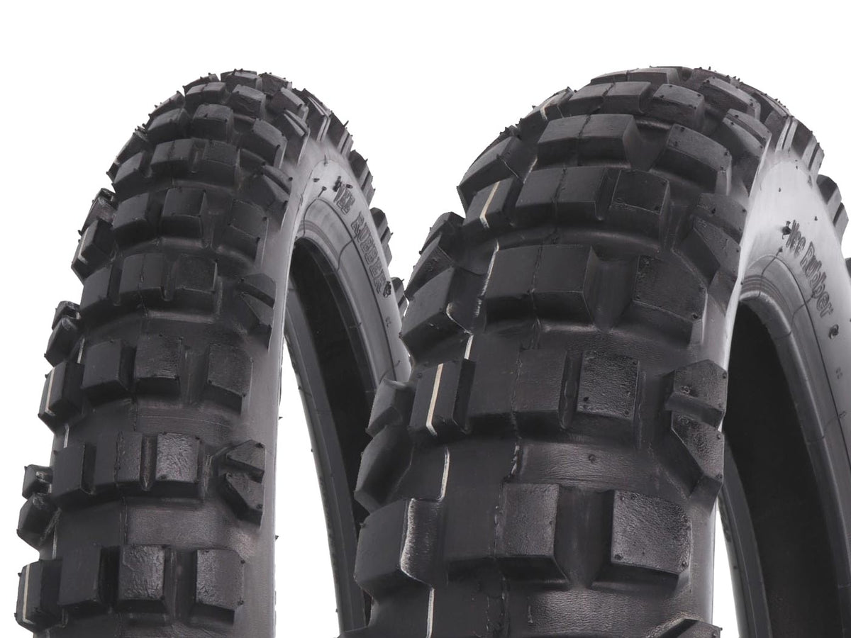 Jeu de pneus Vee Rubber VRM-122 80/90-21 & 110/80-18 TT Enduro pour Derbi Senda R, Aprilia RX, Beta RR