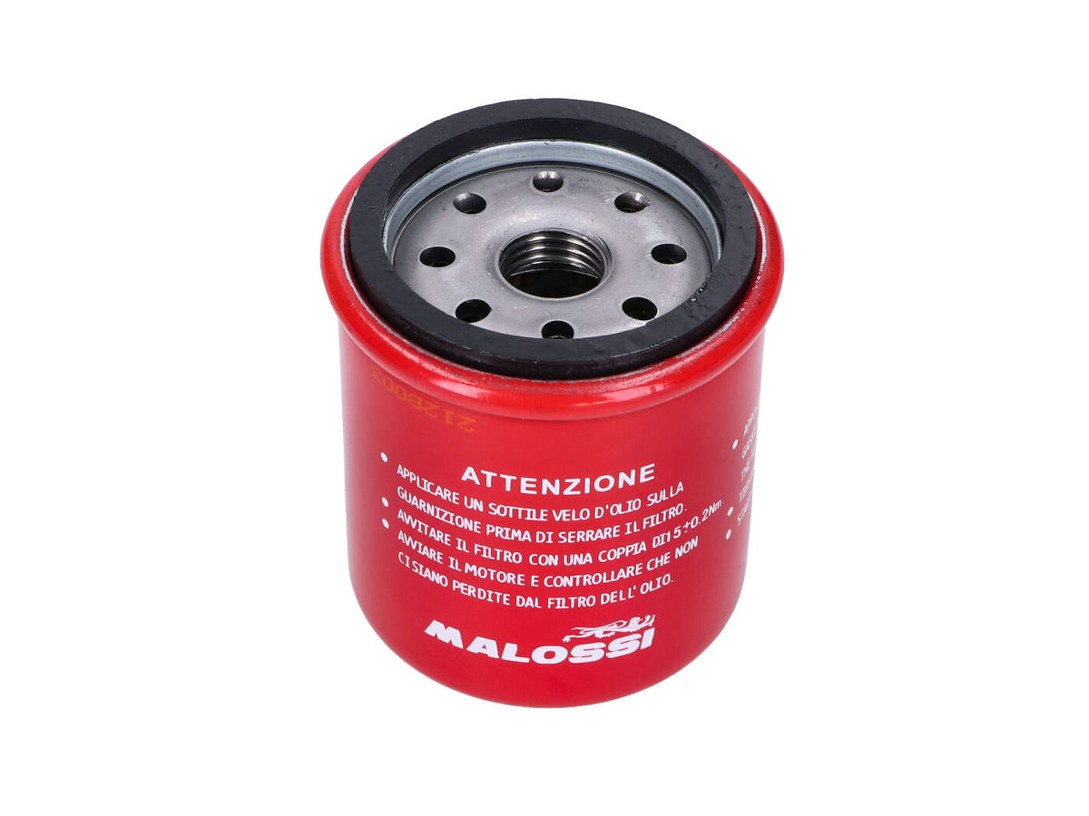 Filtre à huile Malossi Red Chilli pour Piaggio Leader, Quasar, Vespa ET4, LX, LXV, S, Primavera, Sprint, GTS 125-300ccm 4T AC, LC Euro2, Euro3, Euro4