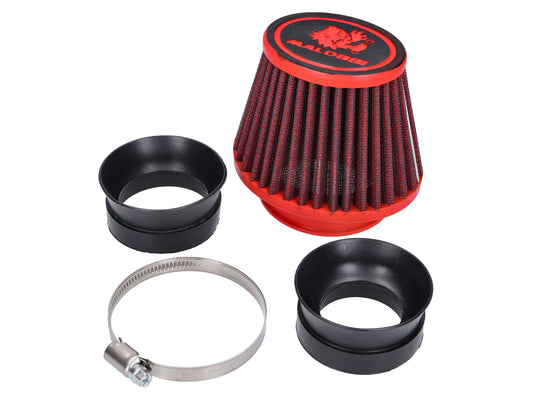Filtre à air Malossi Red Filter E18 Racing 42 / 50 / 60mm droit rouge-noir pour carburateur Dellorto PHBH, Mikuni, Keihin