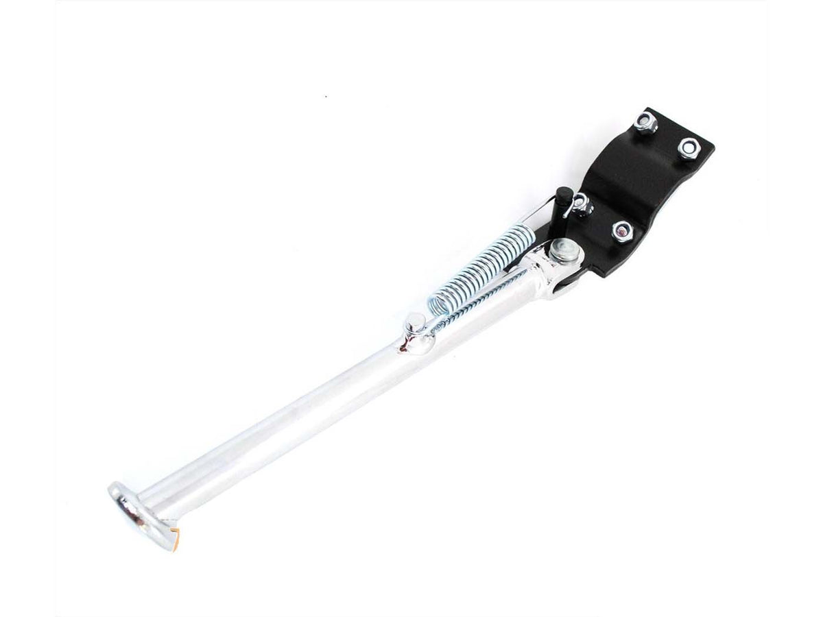 Béquille latérale Presto Chromée 280mm pour Tomos A 3, Flexer, Quadra, Hercules Prima M, GT, GX, G3, Pronto, Presto, Zündapp ZD, ZR, ZB, ZA, ZX, ZL, ZS, ZE, 444 Automatic, Kreidler Florett, Flory