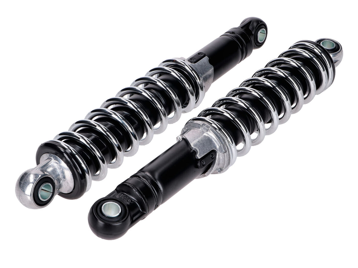 Jeu dÂ´amortisseurs noir/chrome 260mm réglable pour Kreidler Flory, Zündapp, Hercules, Puch