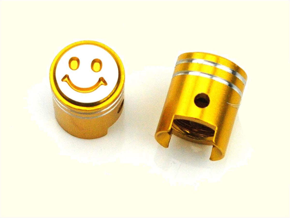 Jeu de capuchons de valve en aluminium anodisé or en forme de piston avec smiley