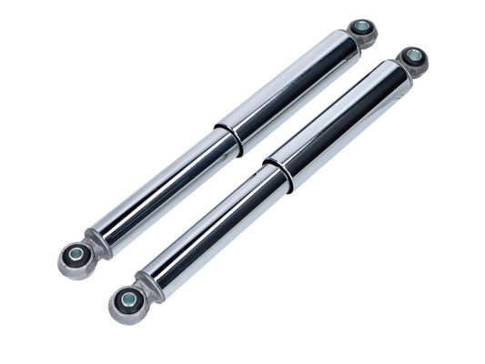 Jeu dÂ´amortisseurs chromés 320mm douilles 10/8mm pour Peugeot 101, 102, 103, Puch Maxi, Zündapp