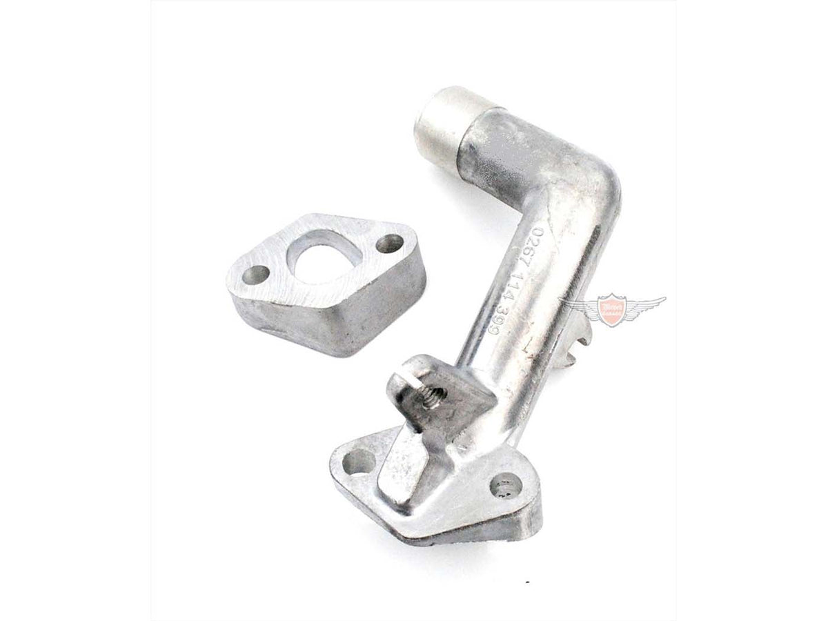 Tubulure dÂ´aspiration aluminium 14mm inclinée avec plaque dÂ´adaptation pour Sachs 504, 505, Hercules Prima, M, DKW, KTM mobylette, vélomoteur, mokick