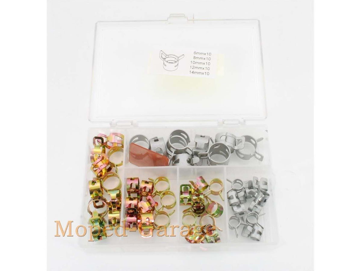 Assortiment de colliers de serrage 6-14mm 50-pièces pour Zündapp, Kreidler, Hercules, Puch, Mofa, Moped, Mokick