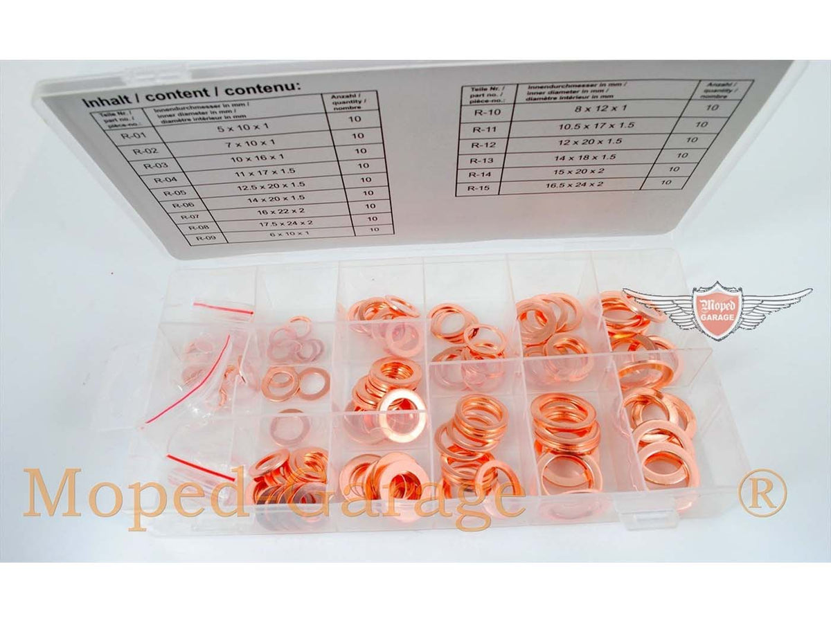 Assortiment de joints en cuivre 150 pièces pour Zündapp, Kreidler, Hercules, Puch, Mofa, Moped, Mokick